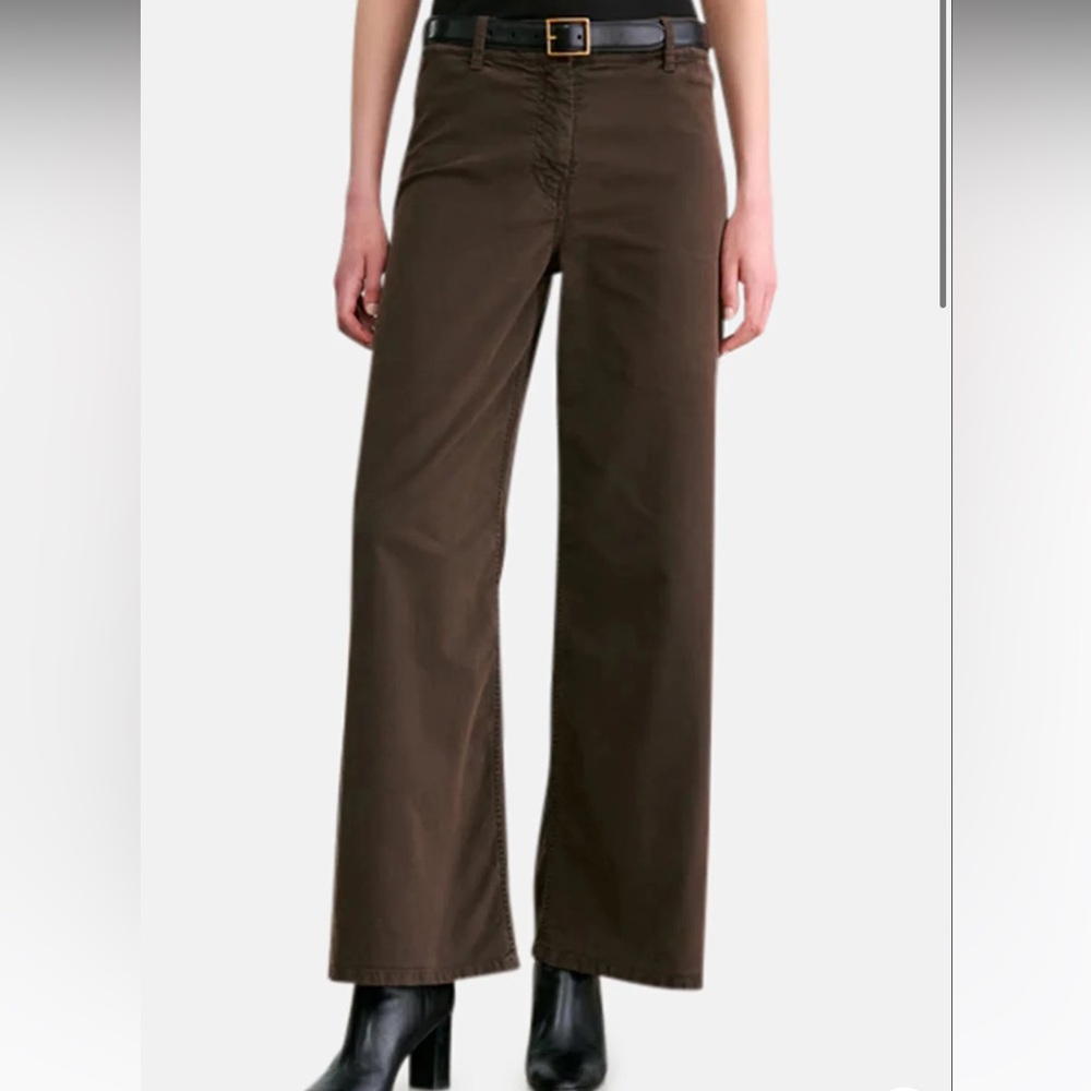 Nili Lotan Megan Twill Wide-Leg Pants in Chocolate Brown